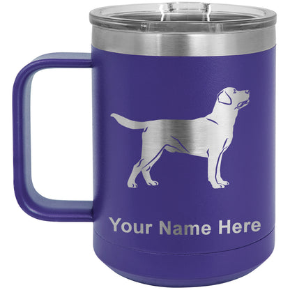 15oz Vacuum Insulated Coffee Mug, Labrador Retriever Dog, Personalized Engraving Included