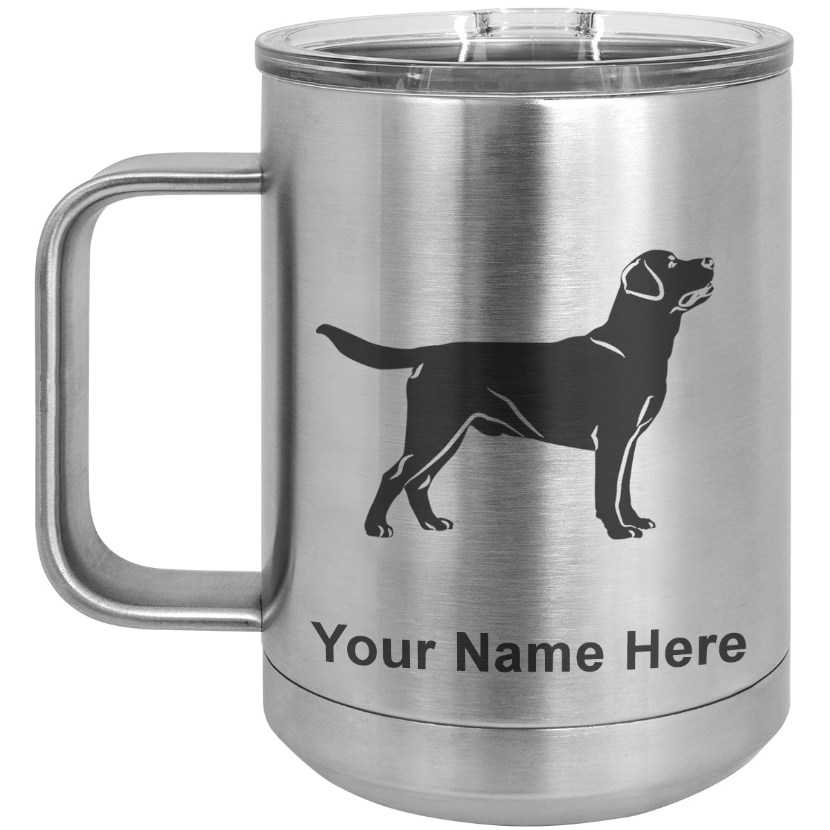 15oz Vacuum Insulated Coffee Mug, Labrador Retriever Dog, Personalized Engraving Included