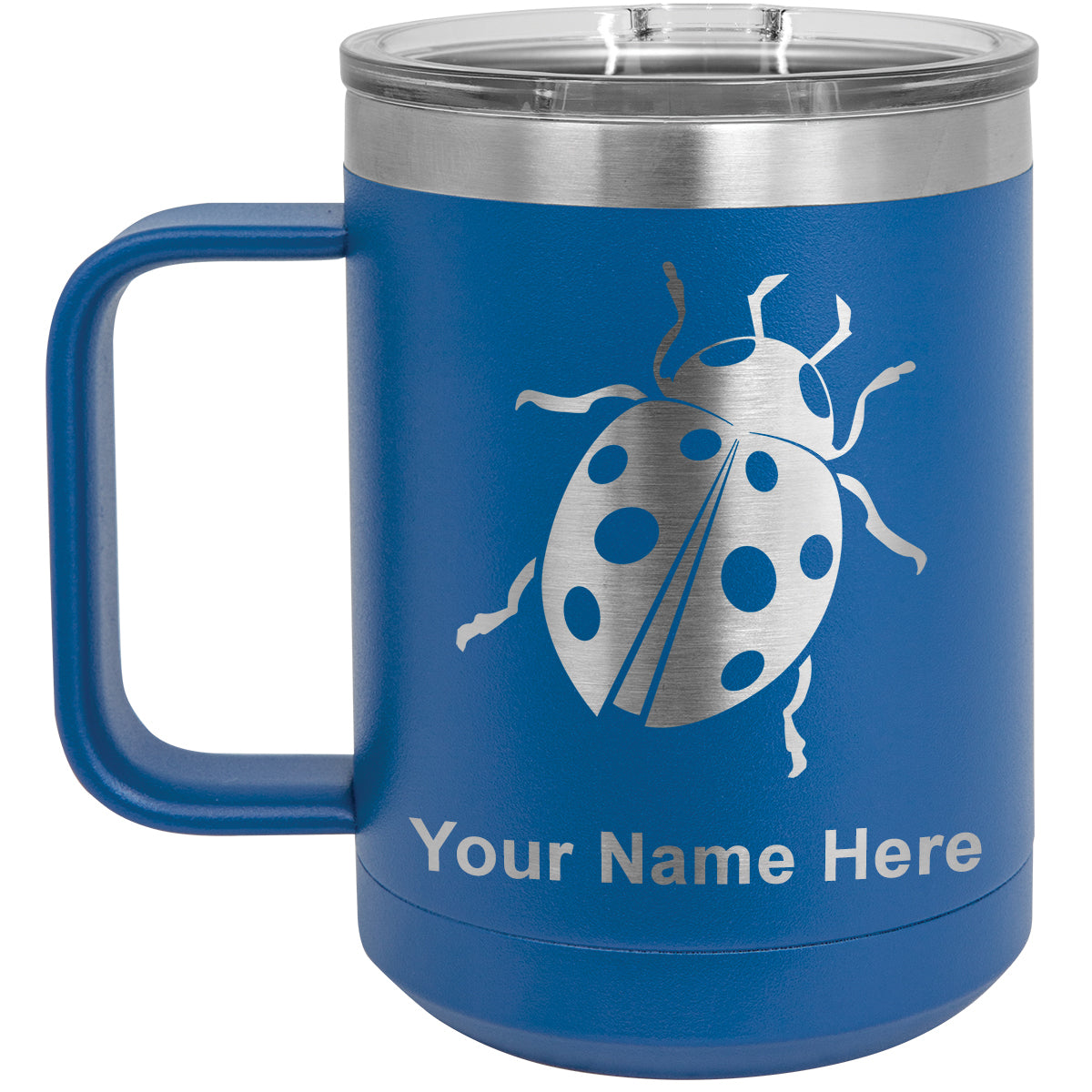 15oz Vacuum Insulated Coffee Mug, Ladybug, Personalized Engraving Included