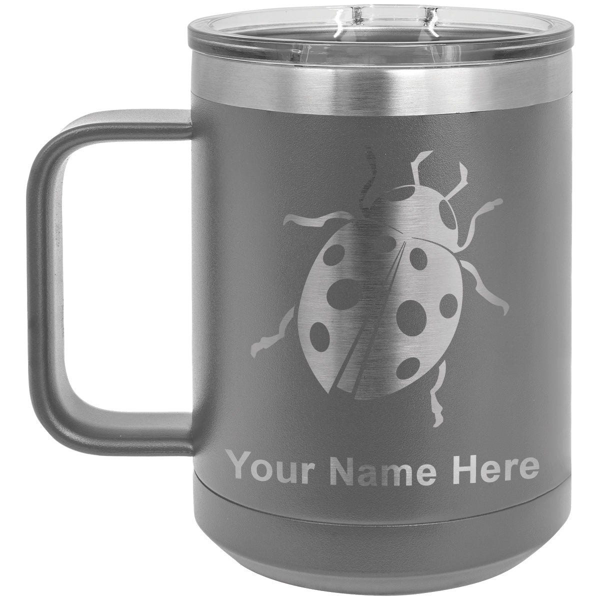 15oz Vacuum Insulated Coffee Mug, Ladybug, Personalized Engraving Included