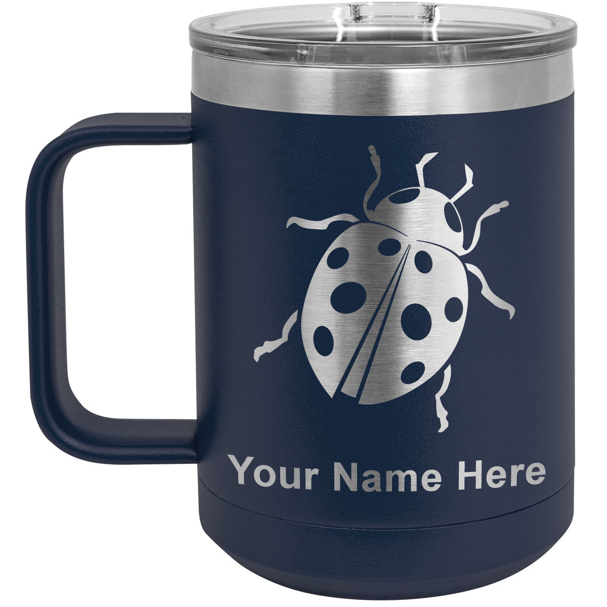 15oz Vacuum Insulated Coffee Mug, Ladybug, Personalized Engraving Included