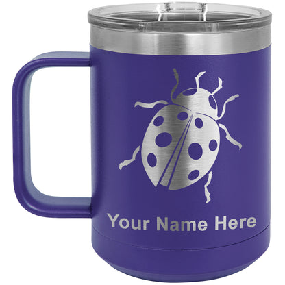 15oz Vacuum Insulated Coffee Mug, Ladybug, Personalized Engraving Included