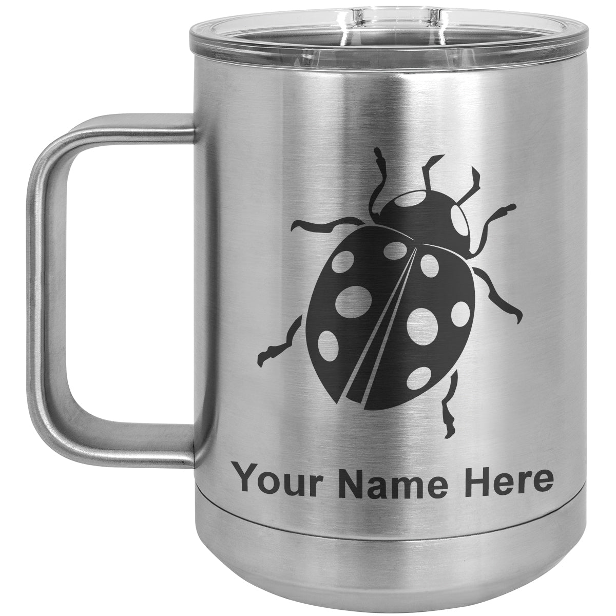 15oz Vacuum Insulated Coffee Mug, Ladybug, Personalized Engraving Included
