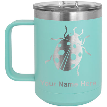 15oz Vacuum Insulated Coffee Mug, Ladybug, Personalized Engraving Included