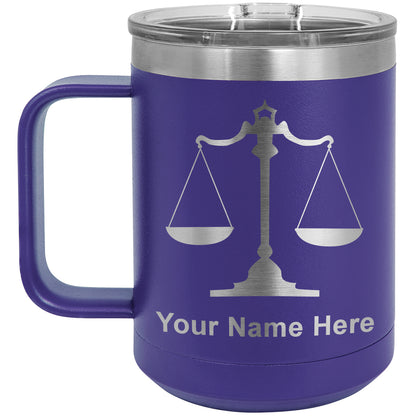 15oz Vacuum Insulated Coffee Mug, Law Scale, Personalized Engraving Included