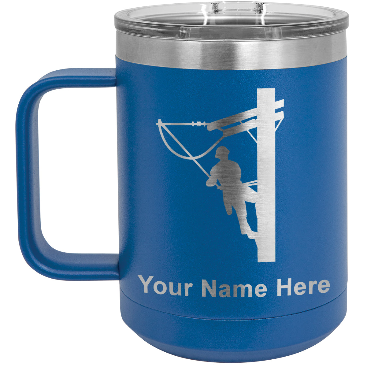 15oz Vacuum Insulated Coffee Mug, Lineman, Personalized Engraving Included
