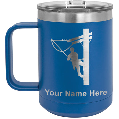 15oz Vacuum Insulated Coffee Mug, Lineman, Personalized Engraving Included