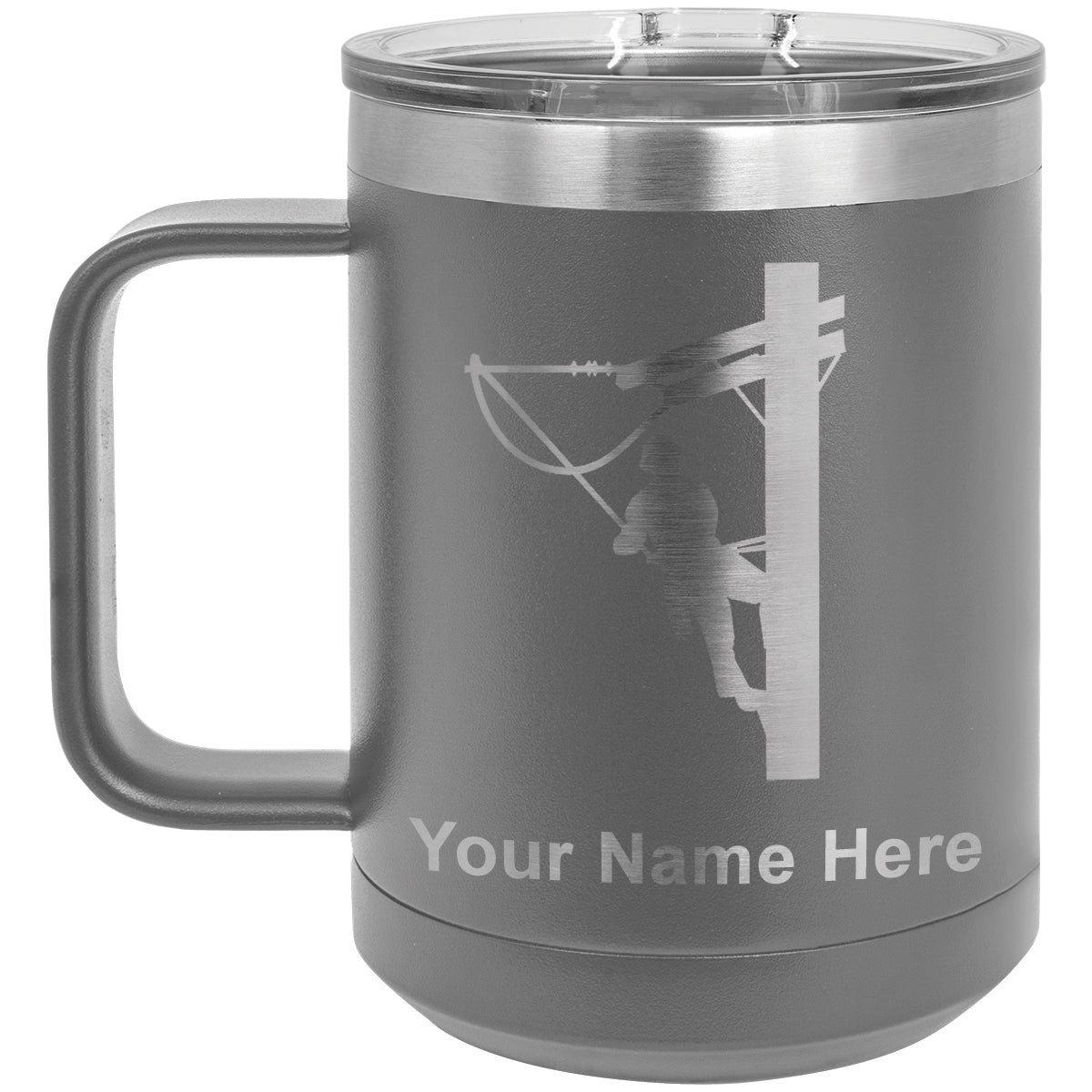 15oz Vacuum Insulated Coffee Mug, Lineman, Personalized Engraving Included
