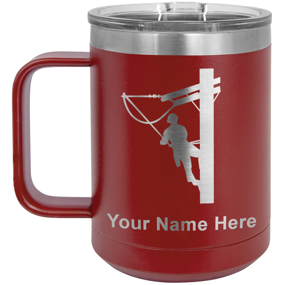 15oz Vacuum Insulated Coffee Mug, Lineman, Personalized Engraving Included