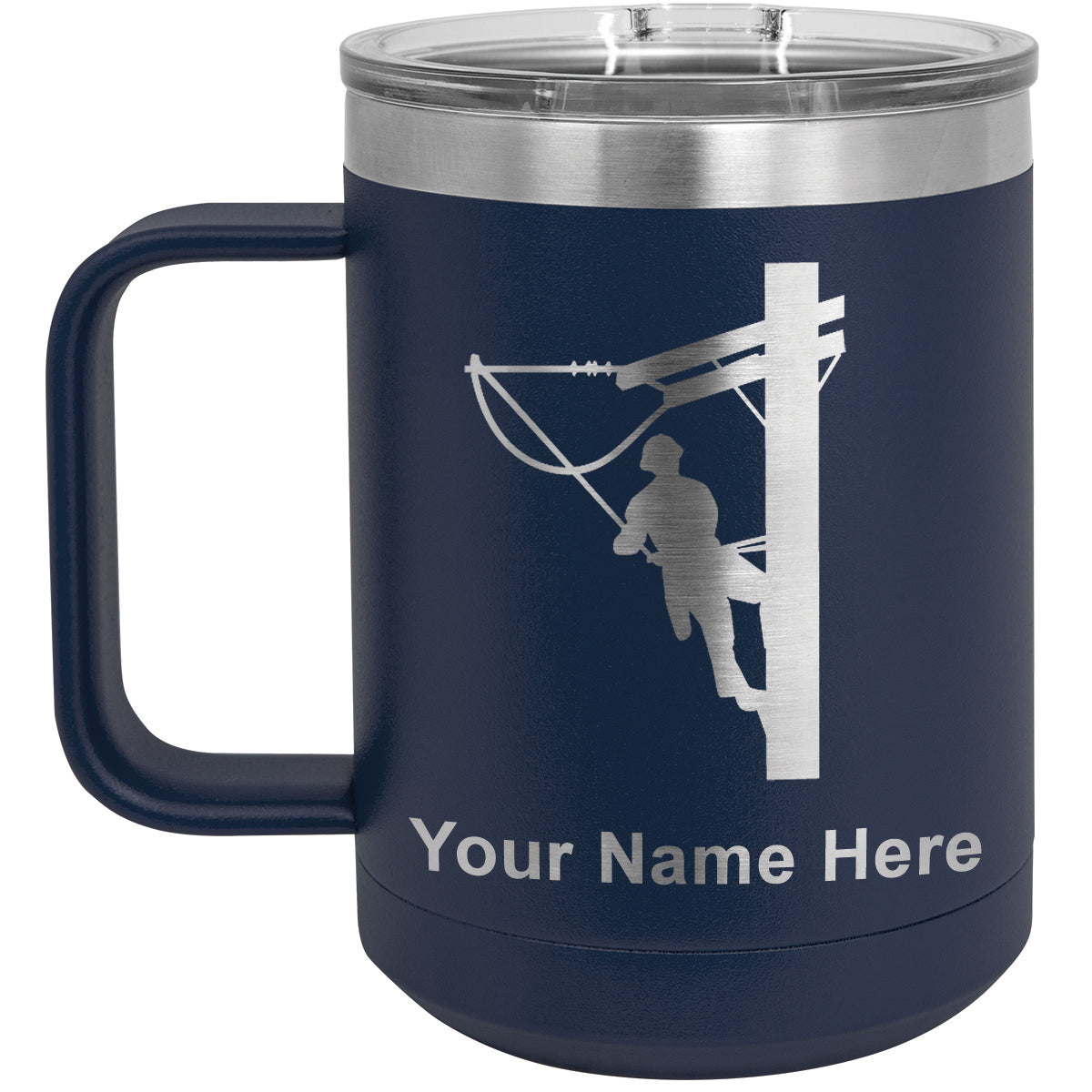 15oz Vacuum Insulated Coffee Mug, Lineman, Personalized Engraving Included