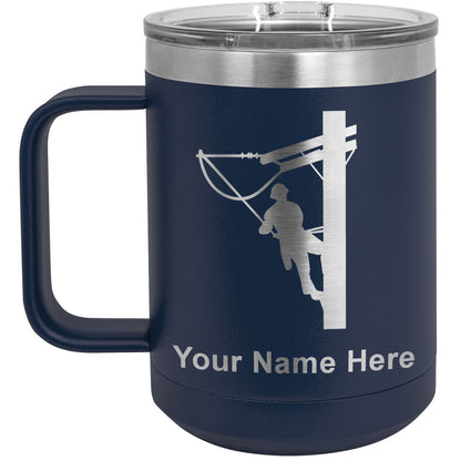 15oz Vacuum Insulated Coffee Mug, Lineman, Personalized Engraving Included