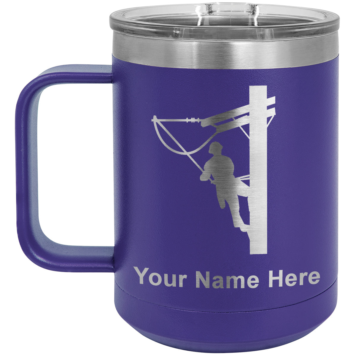 15oz Vacuum Insulated Coffee Mug, Lineman, Personalized Engraving Included