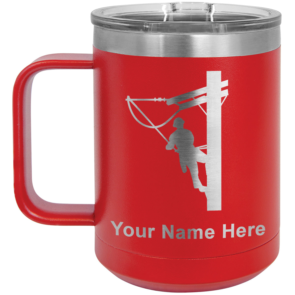 15oz Vacuum Insulated Coffee Mug, Lineman, Personalized Engraving Included