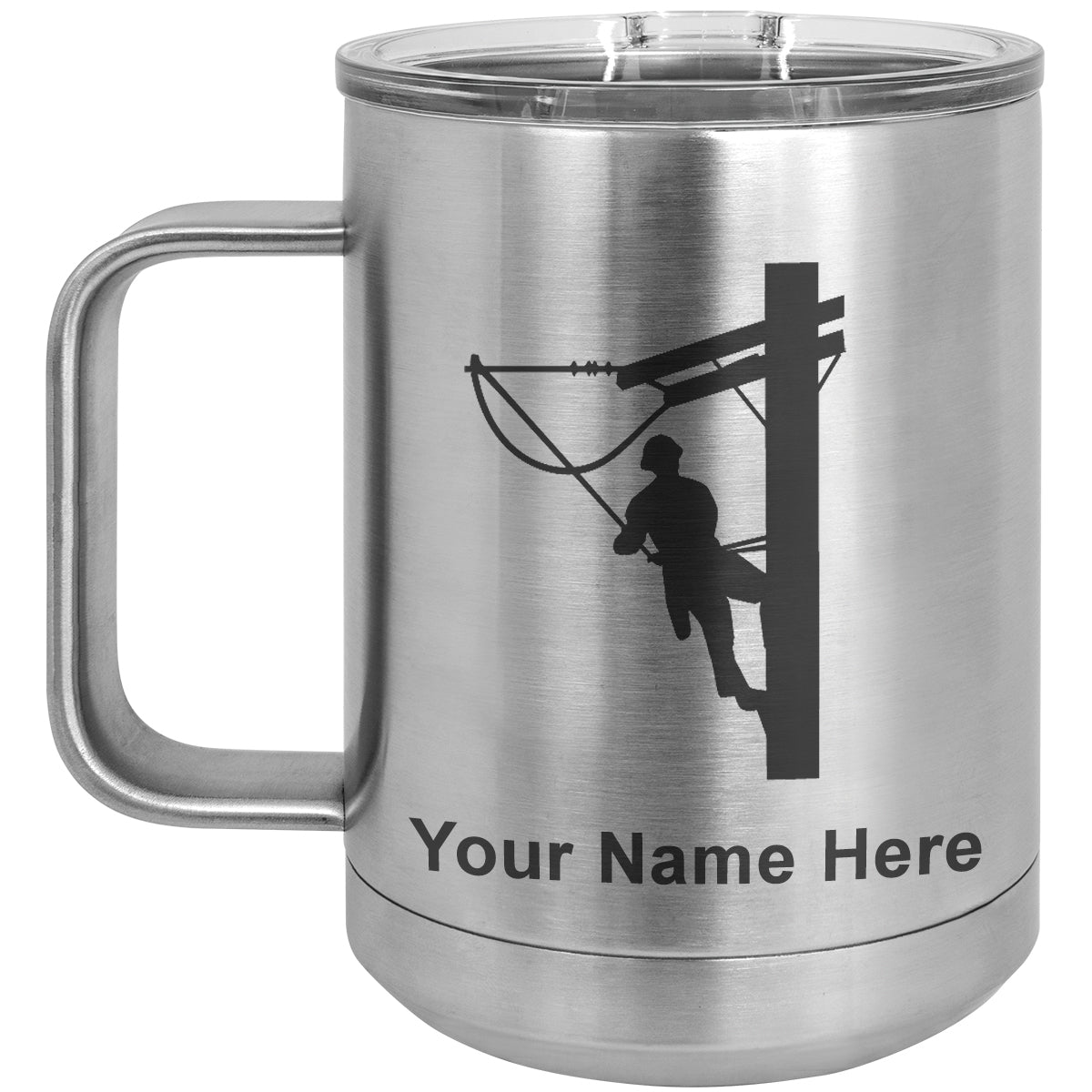 15oz Vacuum Insulated Coffee Mug, Lineman, Personalized Engraving Included