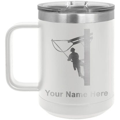 15oz Vacuum Insulated Coffee Mug, Lineman, Personalized Engraving Included