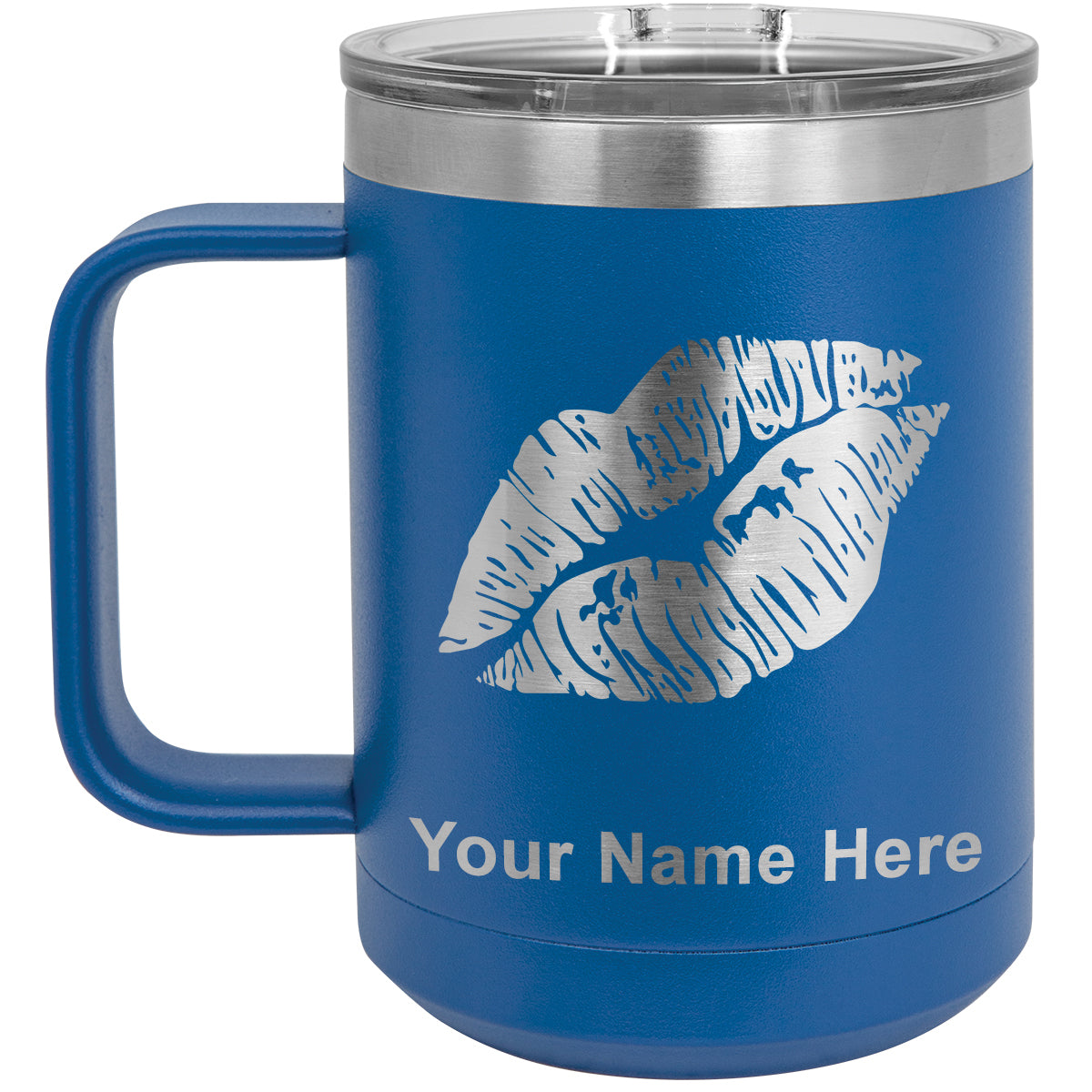 15oz Vacuum Insulated Coffee Mug, Lipstick Kiss, Personalized Engraving Included