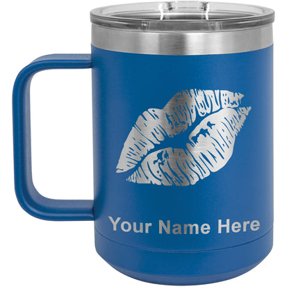 15oz Vacuum Insulated Coffee Mug, Lipstick Kiss, Personalized Engraving Included