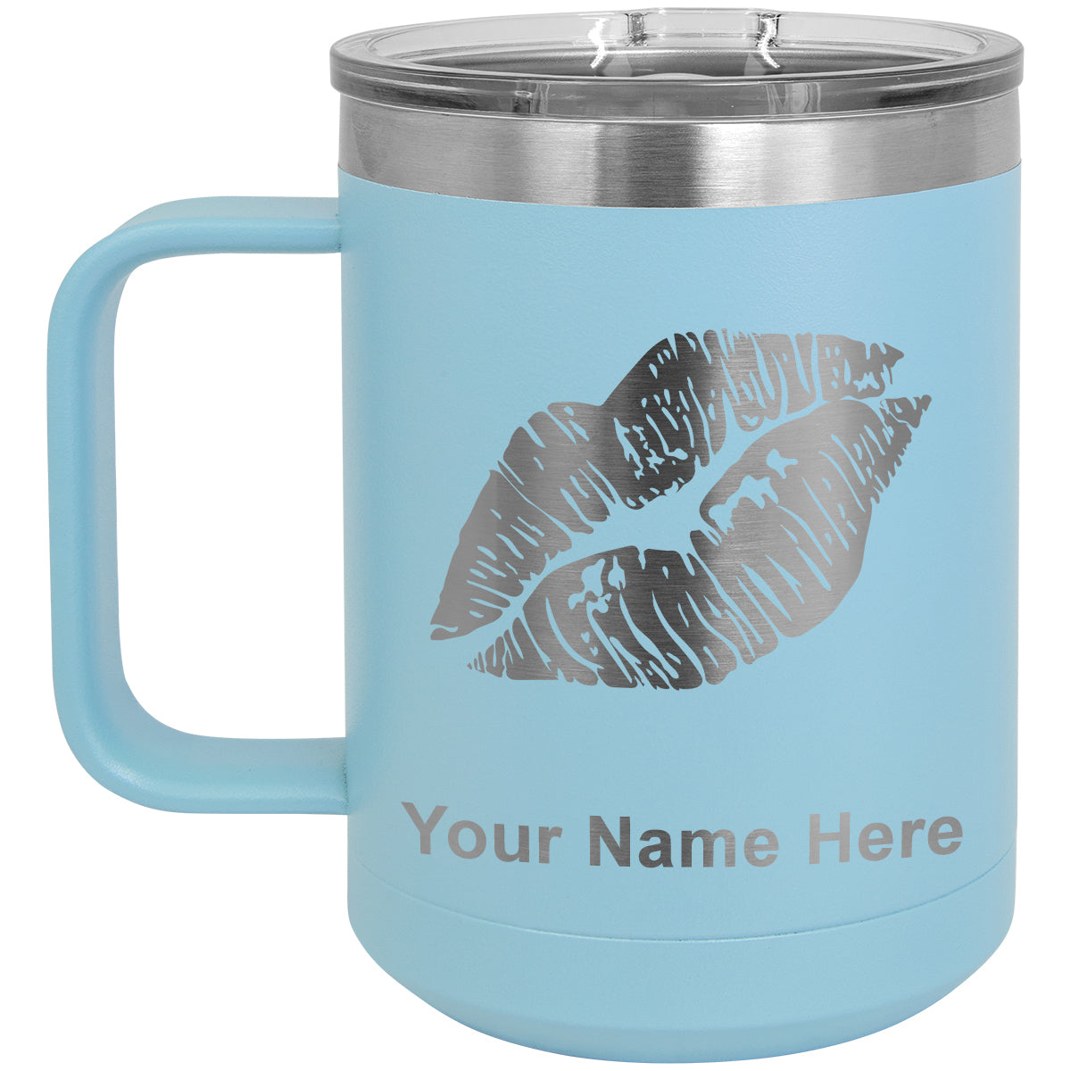 15oz Vacuum Insulated Coffee Mug, Lipstick Kiss, Personalized Engraving Included