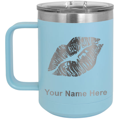 15oz Vacuum Insulated Coffee Mug, Lipstick Kiss, Personalized Engraving Included
