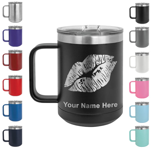 15oz Vacuum Insulated Coffee Mug, Lipstick Kiss, Personalized Engraving Included