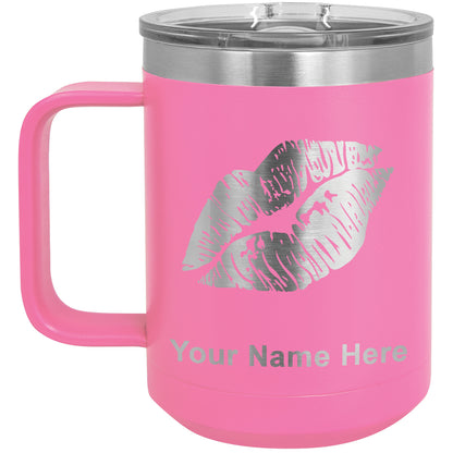 15oz Vacuum Insulated Coffee Mug, Lipstick Kiss, Personalized Engraving Included