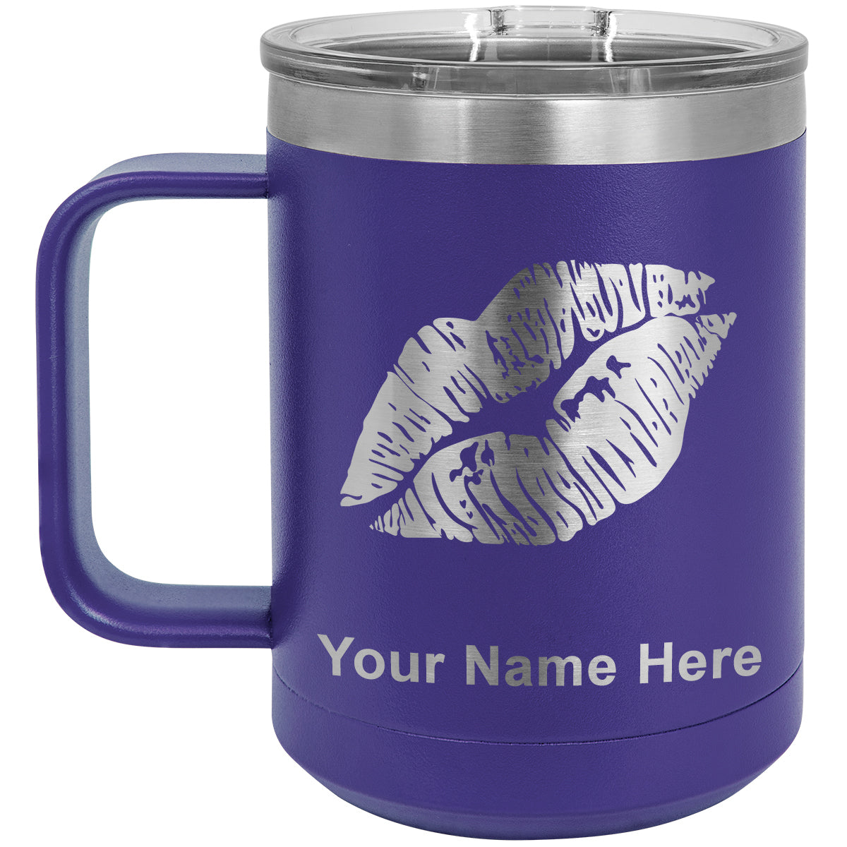 15oz Vacuum Insulated Coffee Mug, Lipstick Kiss, Personalized Engraving Included