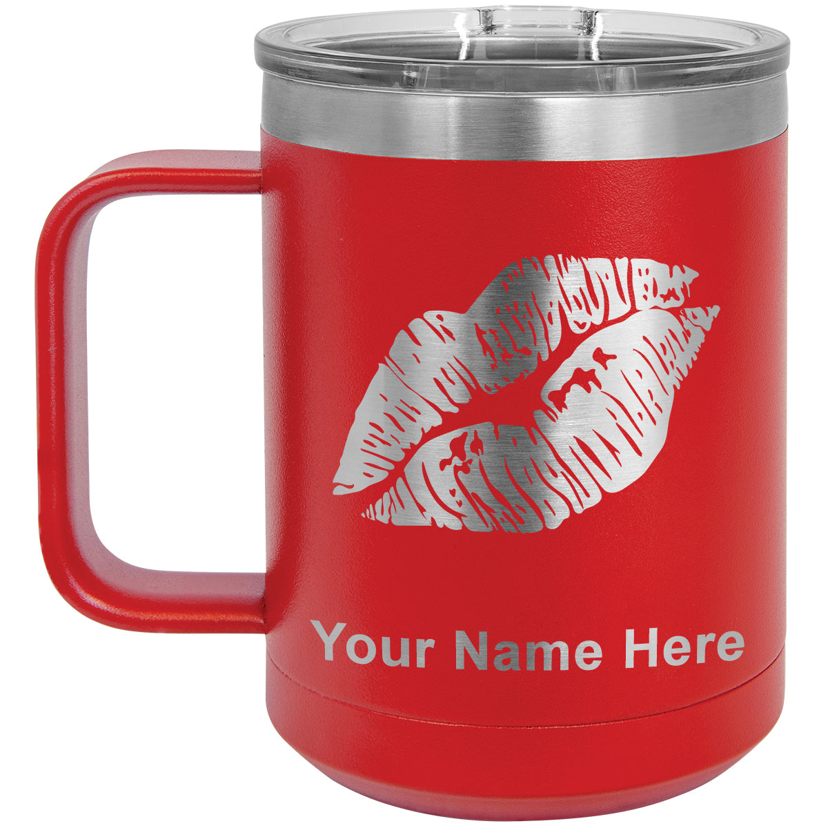 15oz Vacuum Insulated Coffee Mug, Lipstick Kiss, Personalized Engraving Included