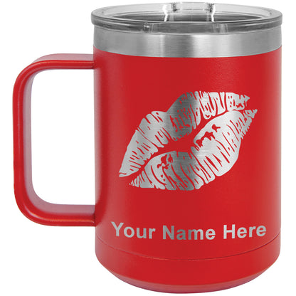 15oz Vacuum Insulated Coffee Mug, Lipstick Kiss, Personalized Engraving Included