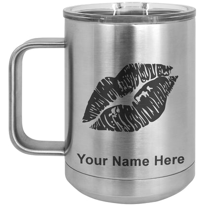 15oz Vacuum Insulated Coffee Mug, Lipstick Kiss, Personalized Engraving Included
