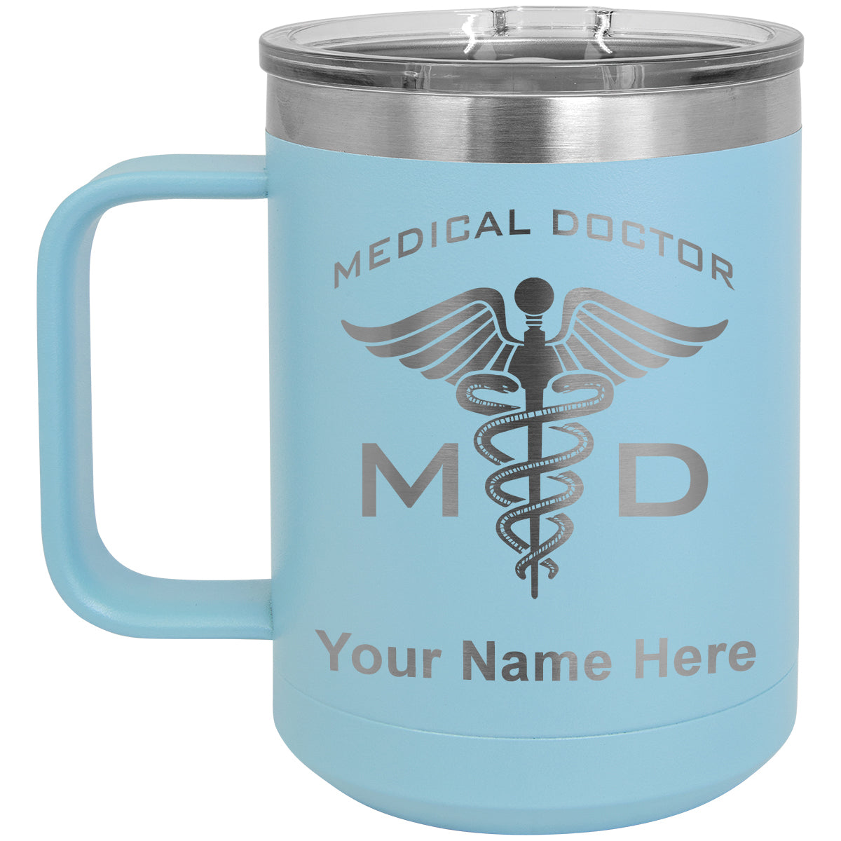 15oz Vacuum Insulated Coffee Mug, MD Medical Doctor, Personalized Engraving Included