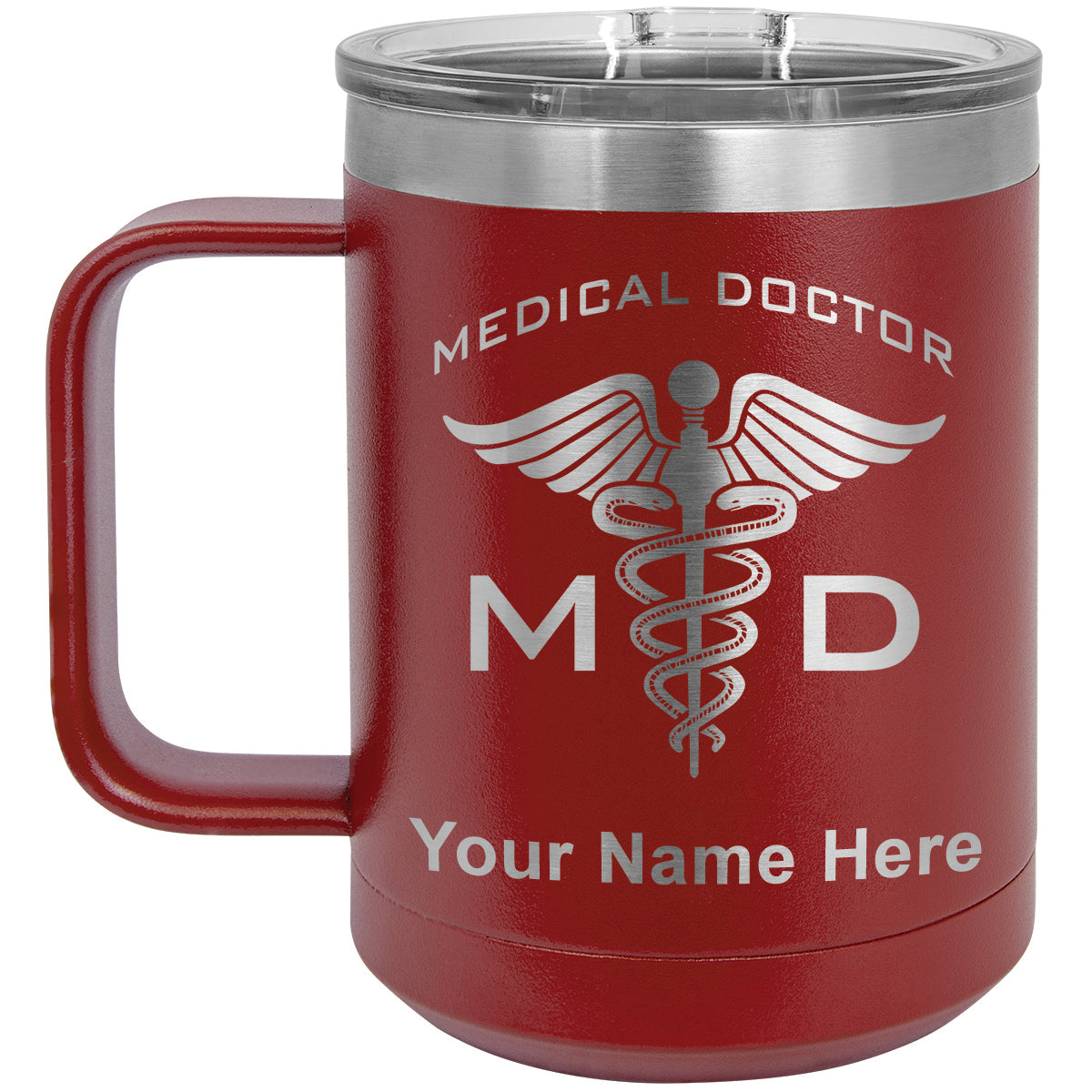 15oz Vacuum Insulated Coffee Mug, MD Medical Doctor, Personalized Engraving Included
