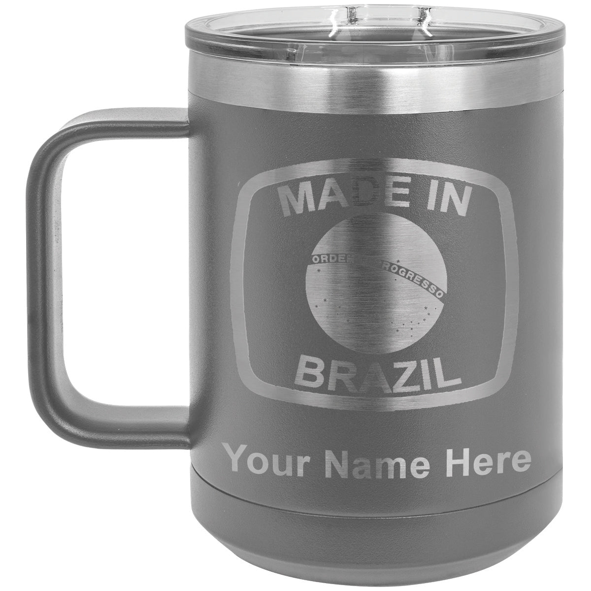 15oz Vacuum Insulated Coffee Mug, Made in Brazil, Personalized Engraving Included