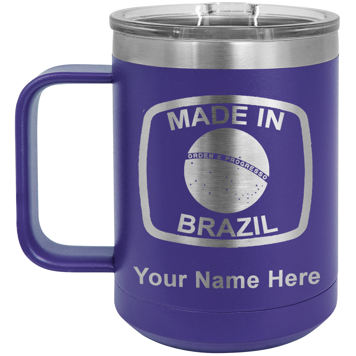 15oz Vacuum Insulated Coffee Mug, Made in Brazil, Personalized Engraving Included