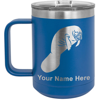 15oz Vacuum Insulated Coffee Mug, Manatee, Personalized Engraving Included