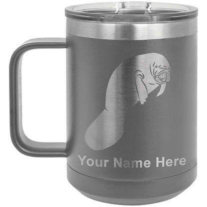 15oz Vacuum Insulated Coffee Mug, Manatee, Personalized Engraving Included