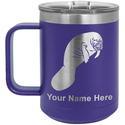 15oz Vacuum Insulated Coffee Mug, Manatee, Personalized Engraving Included