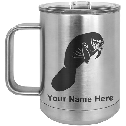 15oz Vacuum Insulated Coffee Mug, Manatee, Personalized Engraving Included