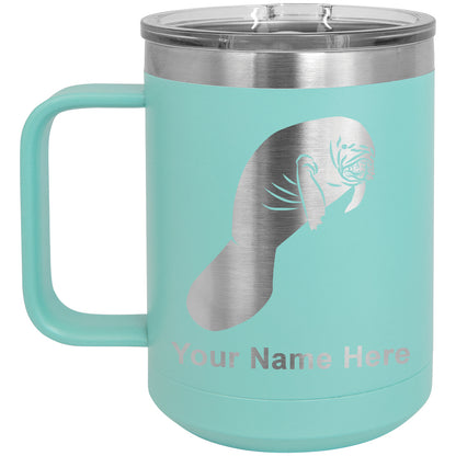 15oz Vacuum Insulated Coffee Mug, Manatee, Personalized Engraving Included