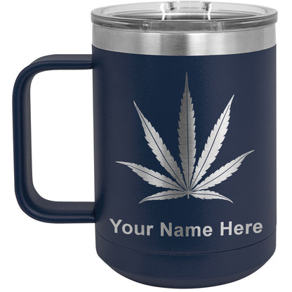 15oz Vacuum Insulated Coffee Mug, Marijuana leaf, Personalized Engraving Included