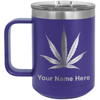 15oz Vacuum Insulated Coffee Mug, Marijuana leaf, Personalized Engraving Included