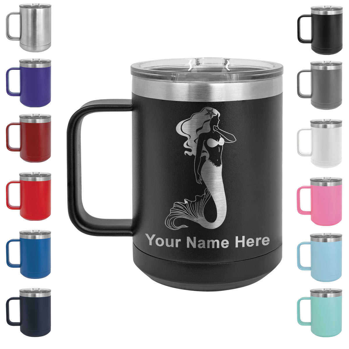 15oz Vacuum Insulated Coffee Mug, Mermaid, Personalized Engraving Included