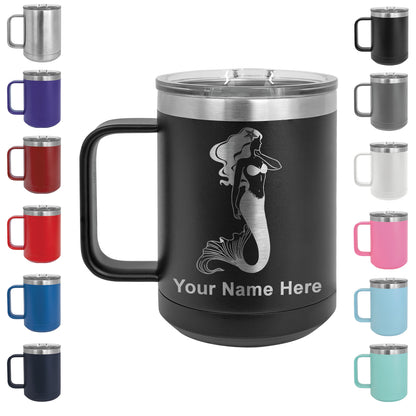 15oz Vacuum Insulated Coffee Mug, Mermaid, Personalized Engraving Included
