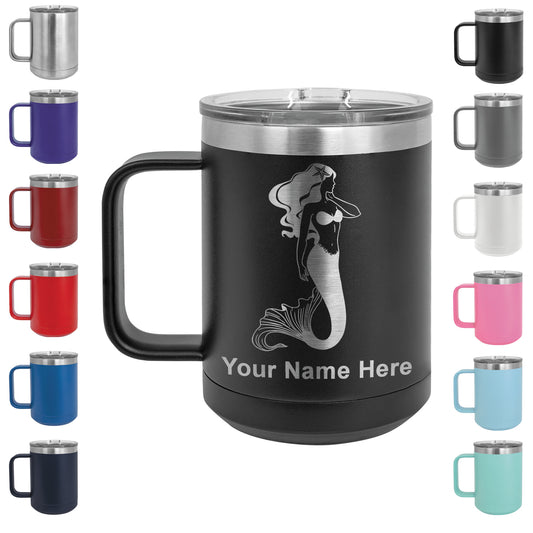 15oz Vacuum Insulated Coffee Mug, Mermaid, Personalized Engraving Included
