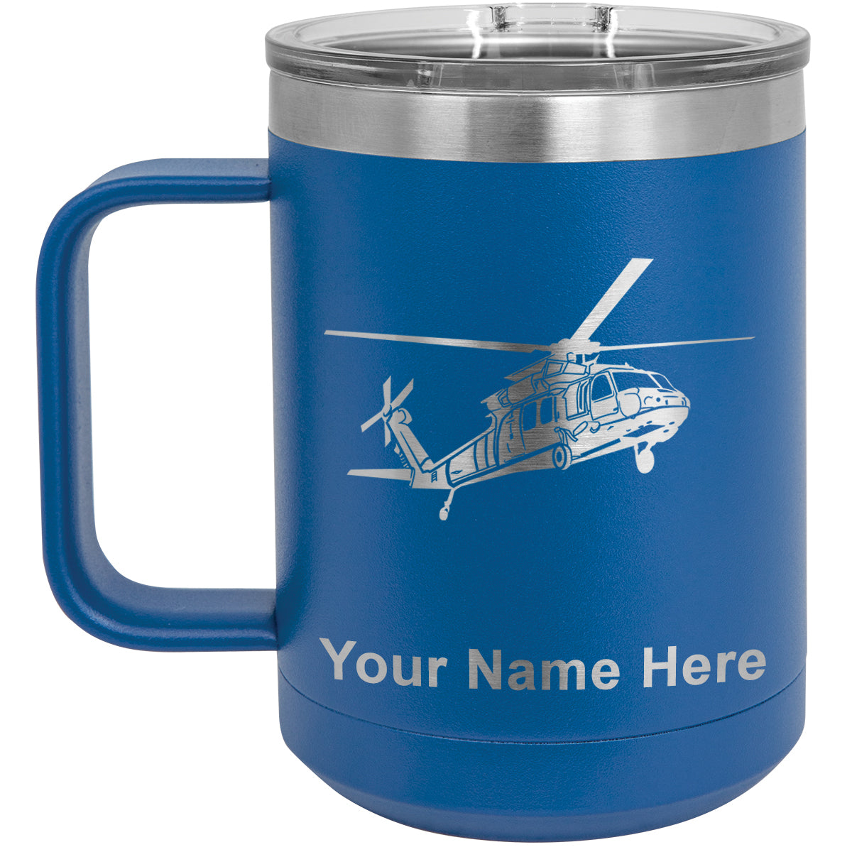 15oz Vacuum Insulated Coffee Mug, Military Helicopter 1, Personalized Engraving Included