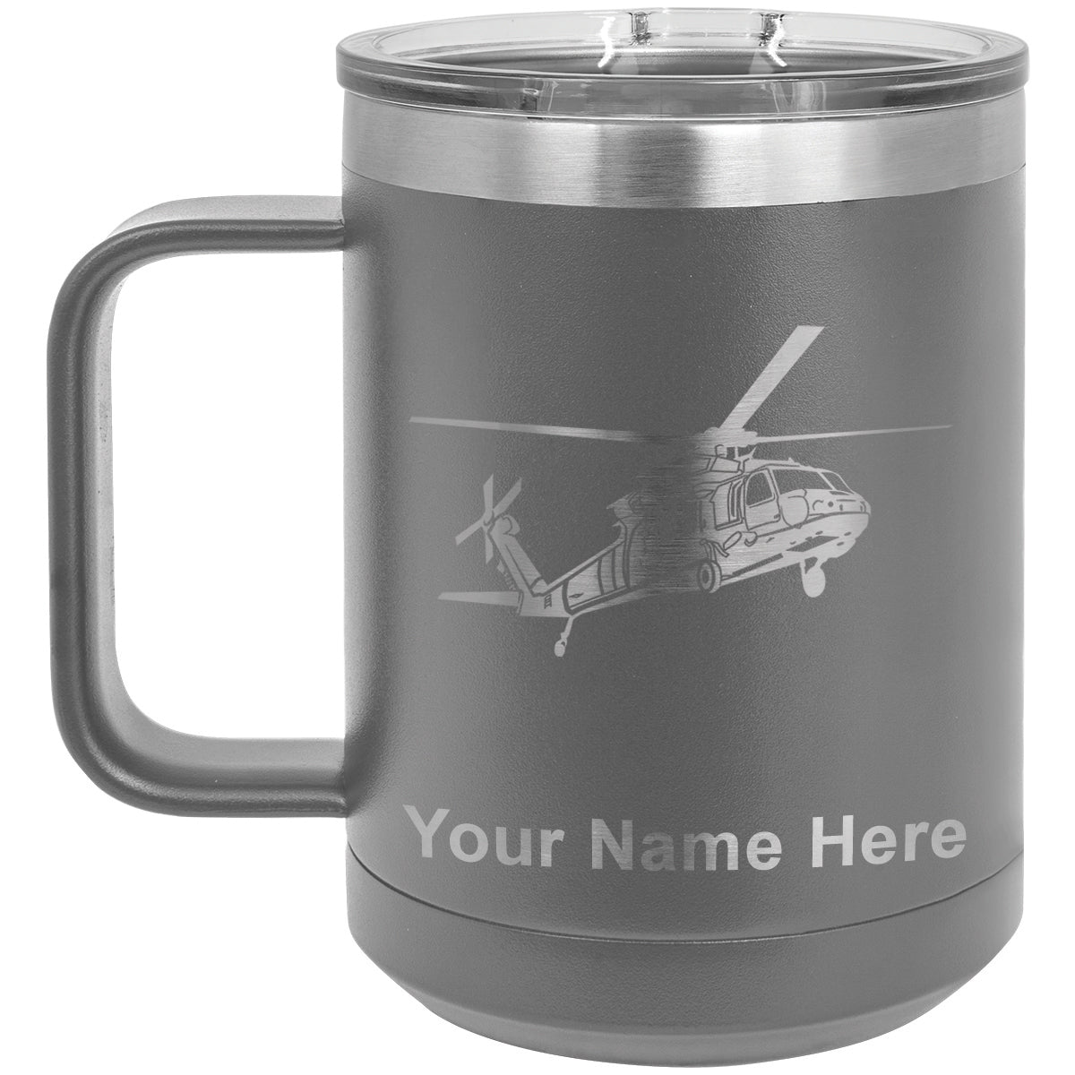 15oz Vacuum Insulated Coffee Mug, Military Helicopter 1, Personalized Engraving Included
