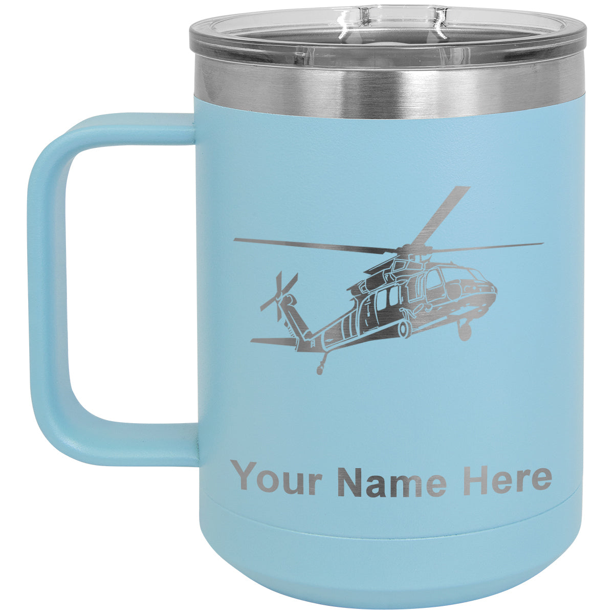 15oz Vacuum Insulated Coffee Mug, Military Helicopter 1, Personalized Engraving Included