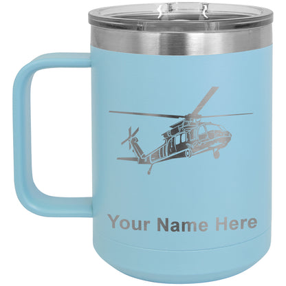 15oz Vacuum Insulated Coffee Mug, Military Helicopter 1, Personalized Engraving Included