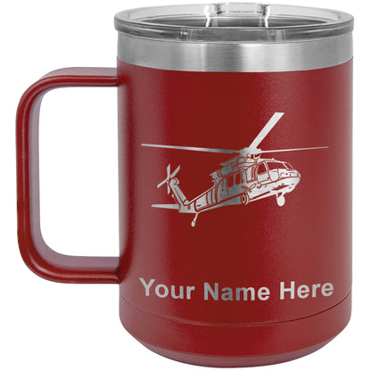 15oz Vacuum Insulated Coffee Mug, Military Helicopter 1, Personalized Engraving Included