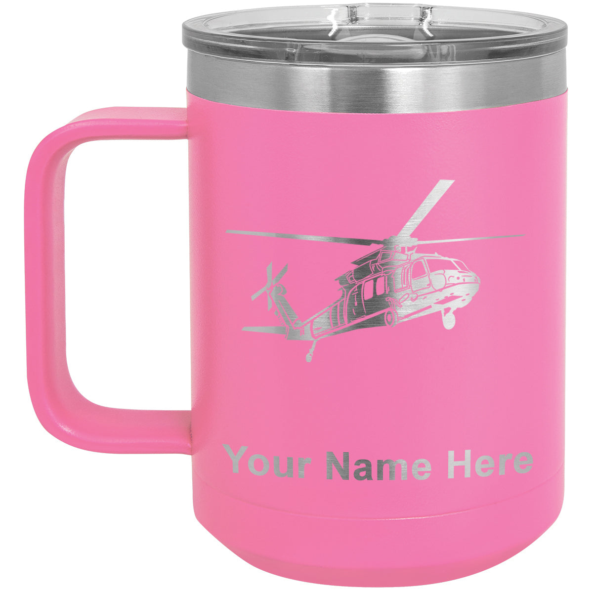 15oz Vacuum Insulated Coffee Mug, Military Helicopter 1, Personalized Engraving Included
