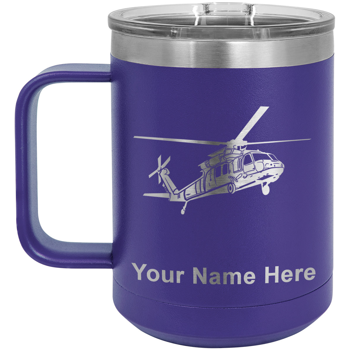 15oz Vacuum Insulated Coffee Mug, Military Helicopter 1, Personalized Engraving Included